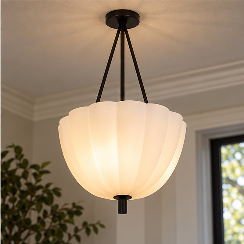 Transitional luxe Petite Alabaster-Style Drum Chain Pendant