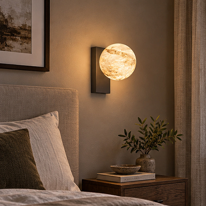 Celestial modern Moon Orb Alabaster-Style Wall Sconce