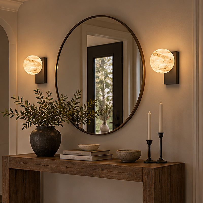 Celestial modern Moon Orb Alabaster-Style Wall Sconce