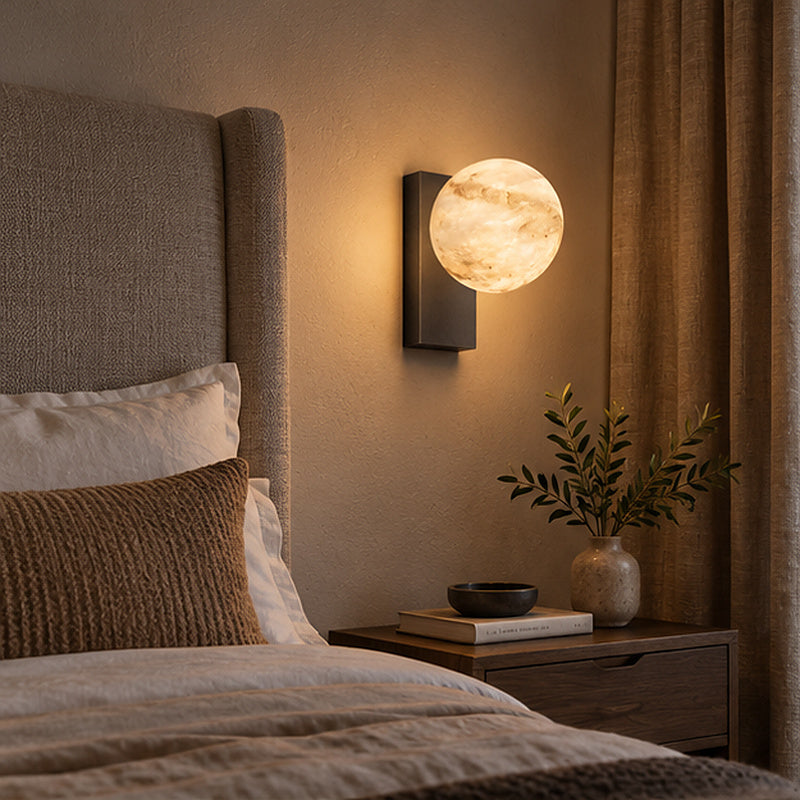 Celestial modern Moon Orb Alabaster-Style Wall Sconce