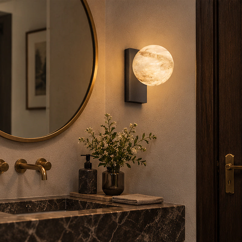 Celestial modern Moon Orb Alabaster-Style Wall Sconce