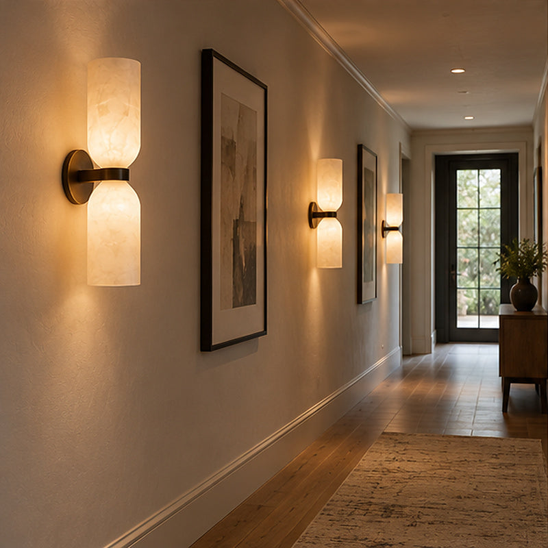 Modern hotel Double-Cylinder Alabaster-Style Wall Sconce