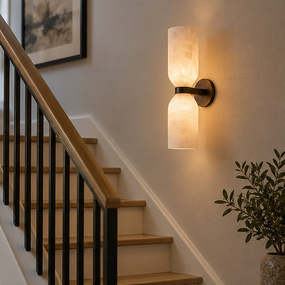 Modern hotel Double-Cylinder Alabaster-Style Wall Sconce