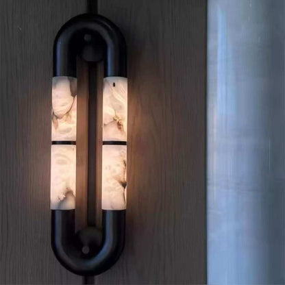 Graphic modern Oval Frame Alabaster-Style Block Wall Sconce