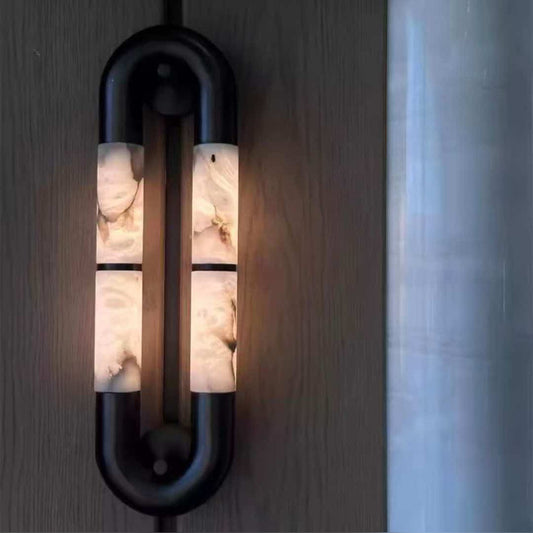 Graphic modern Oval Frame Alabaster Block Wall Sconce