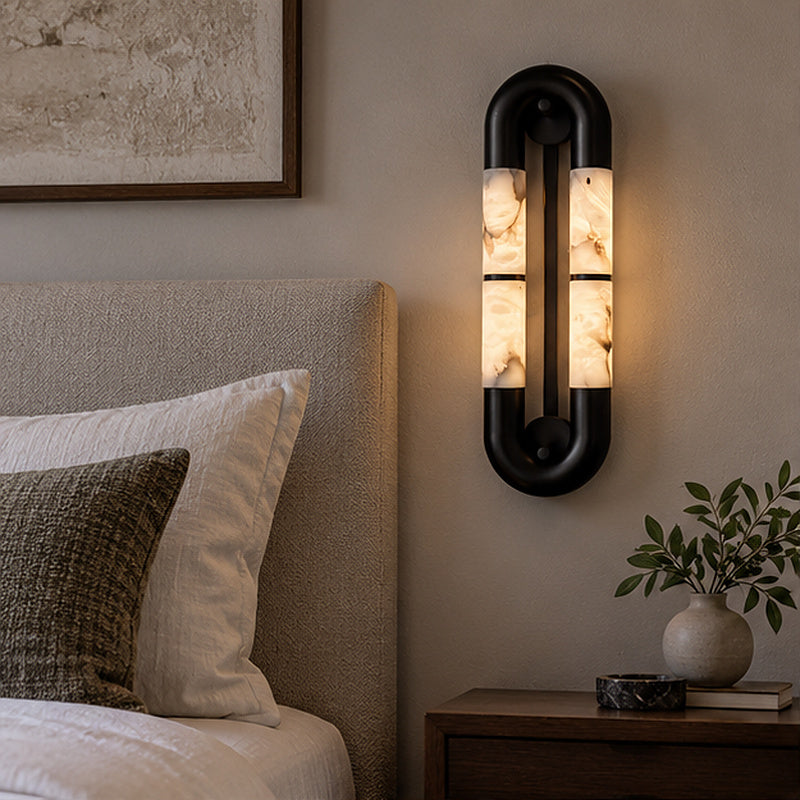 Graphic modern Oval Frame Alabaster-Style Block Wall Sconce