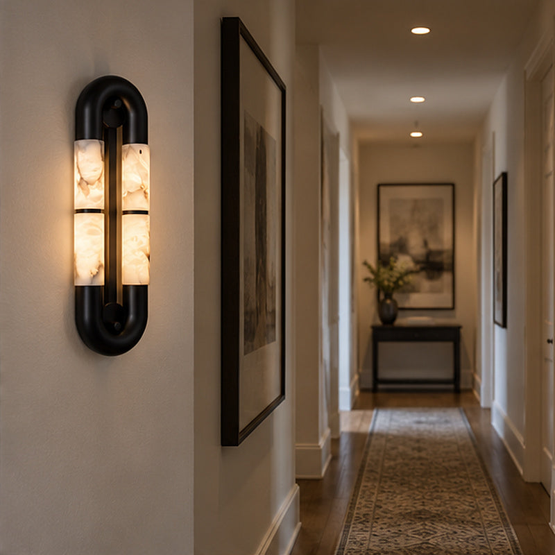 Graphic modern Oval Frame Alabaster-Style Block Wall Sconce