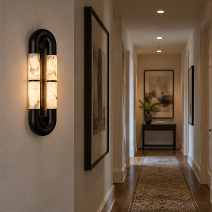 Graphic modern Oval Frame Alabaster-Style Block Wall Sconce