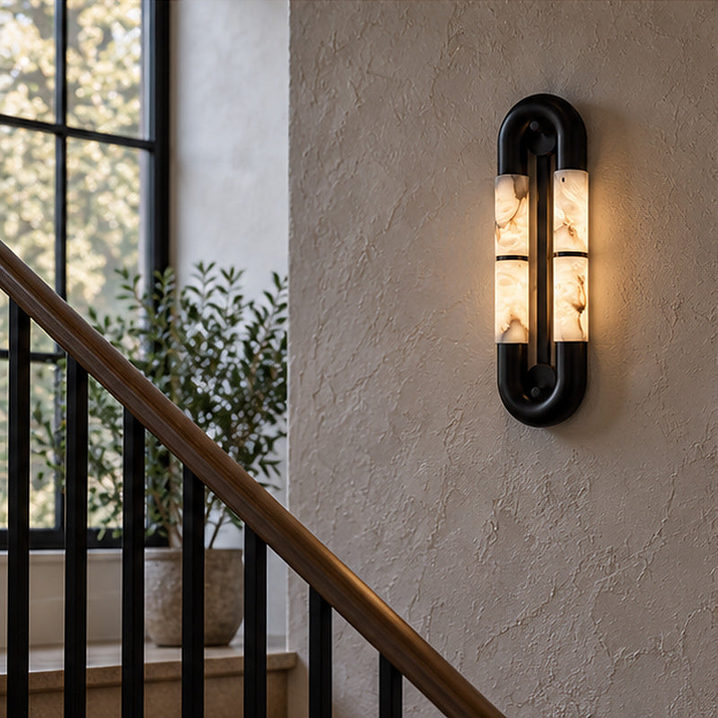 Graphic modern Oval Frame Alabaster-Style Block Wall Sconce