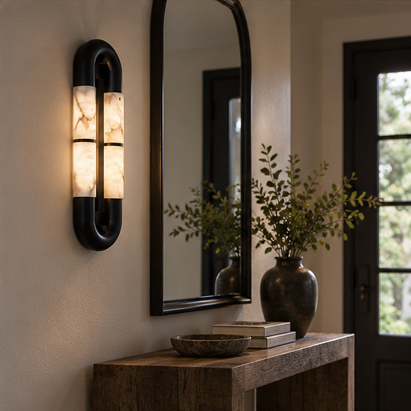 Graphic modern Oval Frame Alabaster-Style Block Wall Sconce