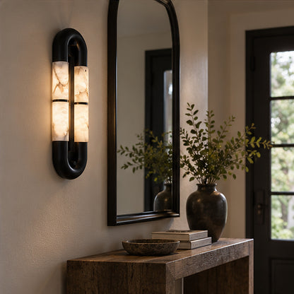Graphic modern Oval Frame Alabaster-Style Block Wall Sconce