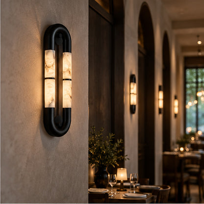 Graphic modern Oval Frame Alabaster-Style Block Wall Sconce