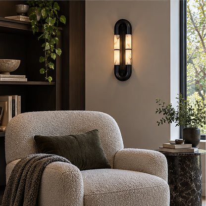 Graphic modern Oval Frame Alabaster-Style Block Wall Sconce