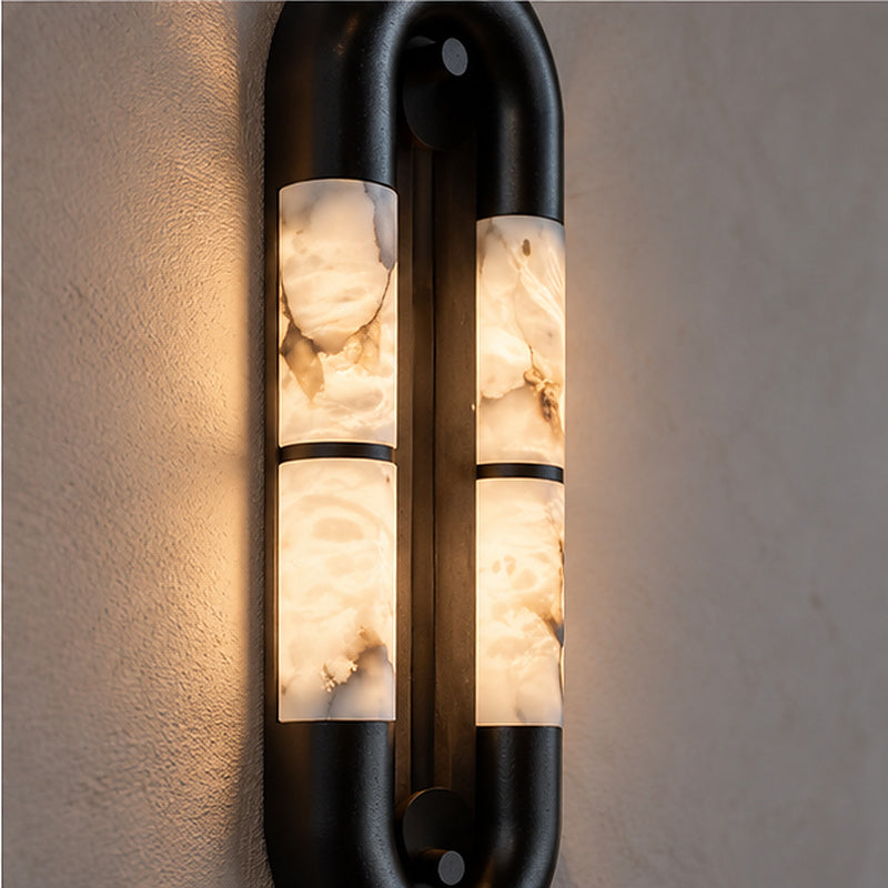 Graphic modern Oval Frame Alabaster-Style Block Wall Sconce