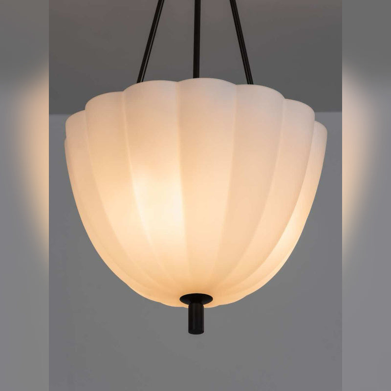 Transitional luxe Petite Alabaster-Style Drum Chain Pendant