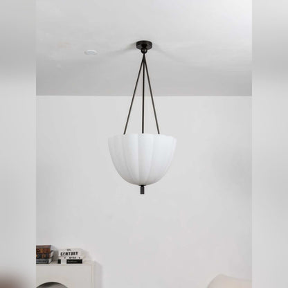 Transitional luxe Petite Alabaster-Style Drum Chain Pendant
