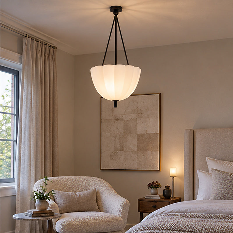 Transitional luxe Petite Alabaster-Style Drum Chain Pendant