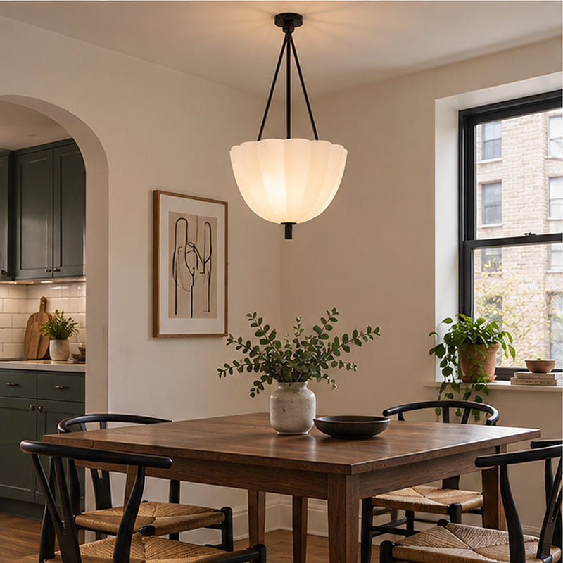 Transitional luxe Petite Alabaster-Style Drum Chain Pendant