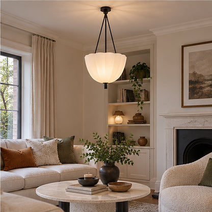 Transitional luxe Petite Alabaster-Style Drum Chain Pendant
