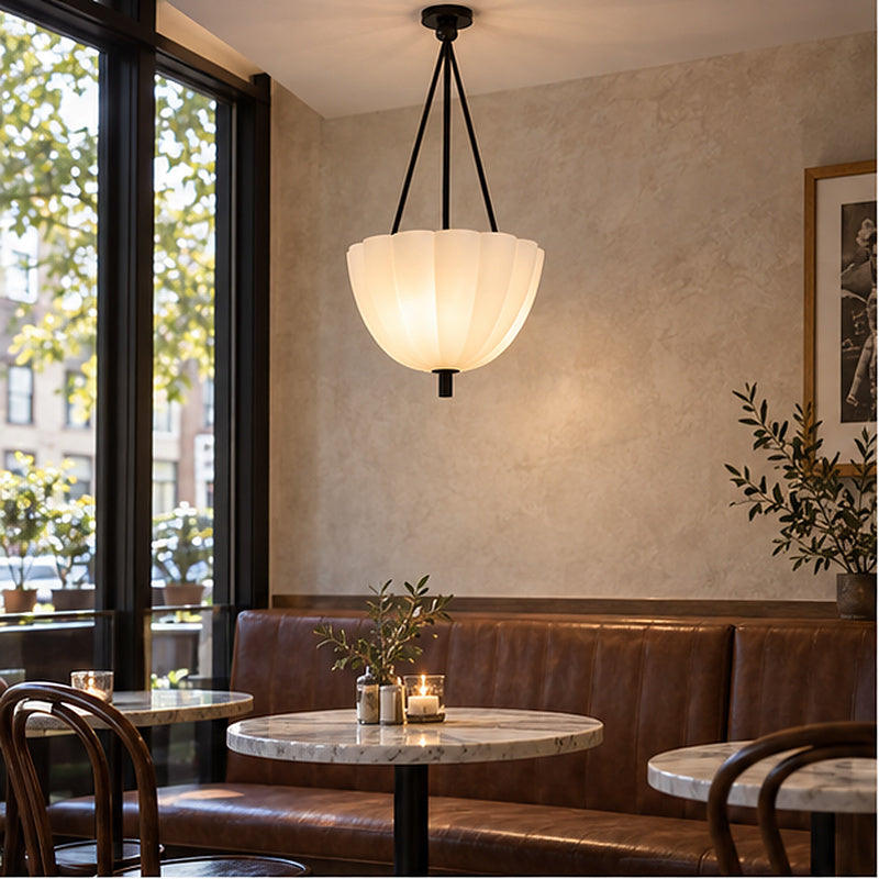 Transitional luxe Petite Alabaster-Style Drum Chain Pendant