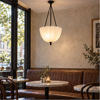 Transitional luxe Petite Alabaster-Style Drum Chain Pendant