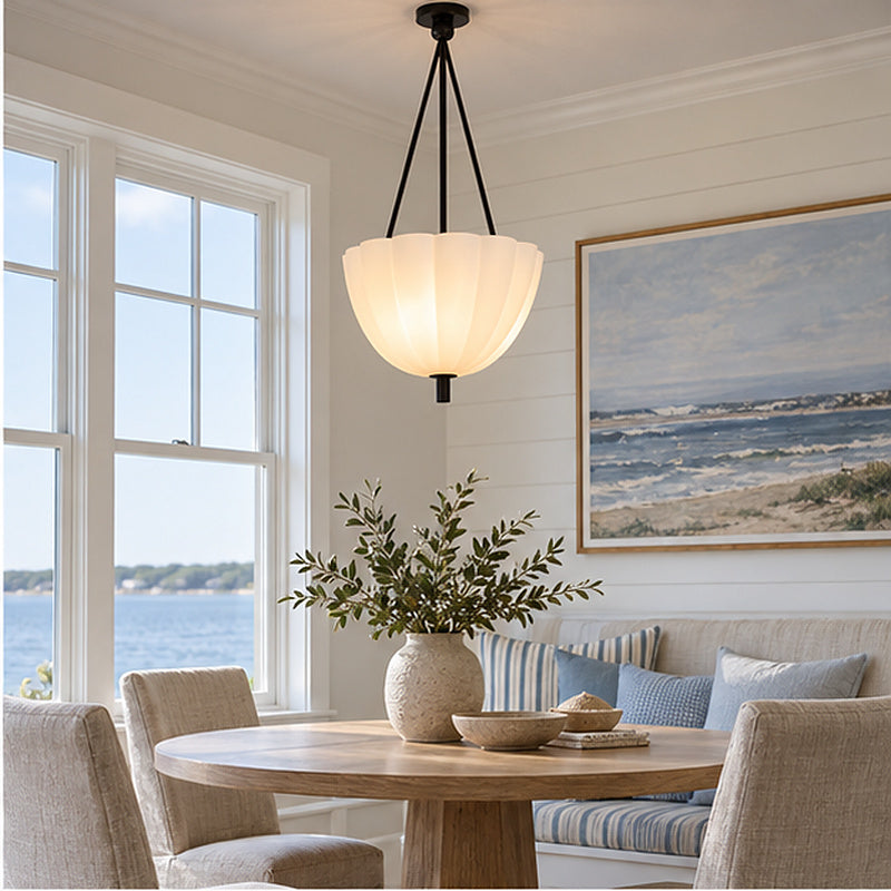 Transitional luxe Petite Alabaster-Style Drum Chain Pendant