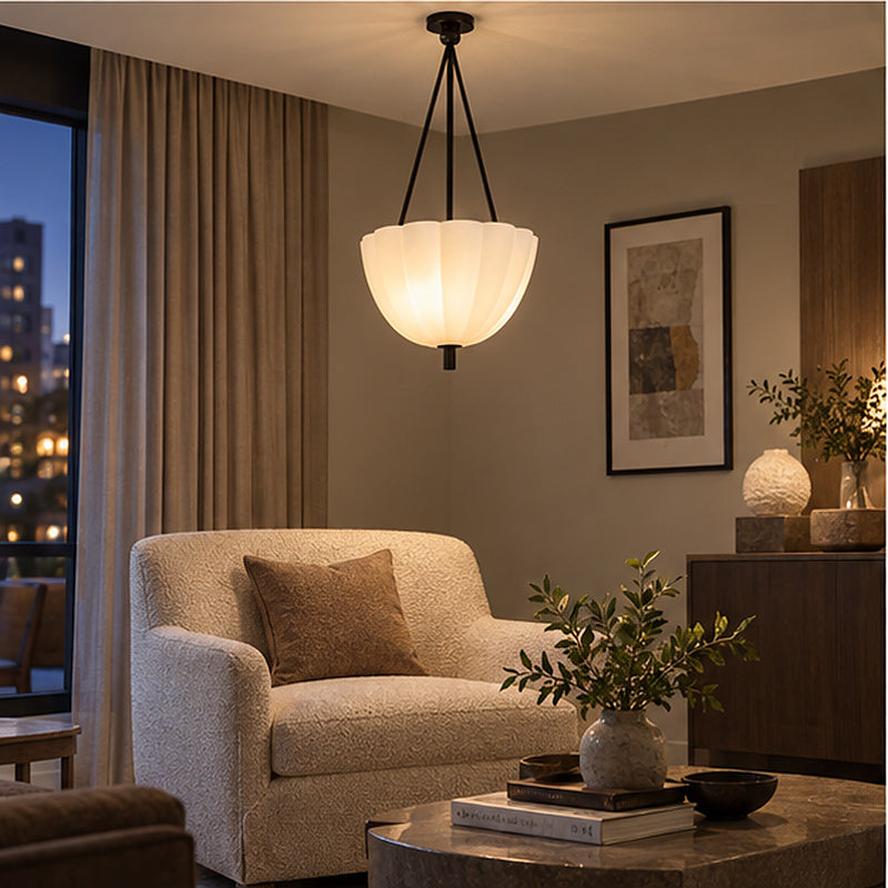 Transitional luxe Petite Alabaster-Style Drum Chain Pendant