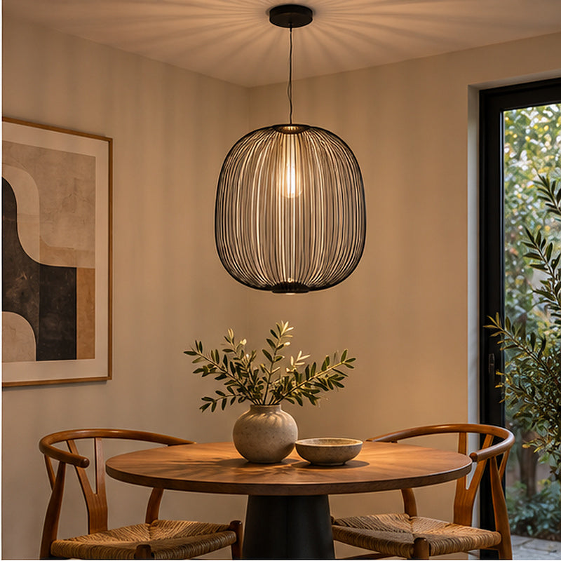 Airy industrial Black Wire Oval Cage Pendant