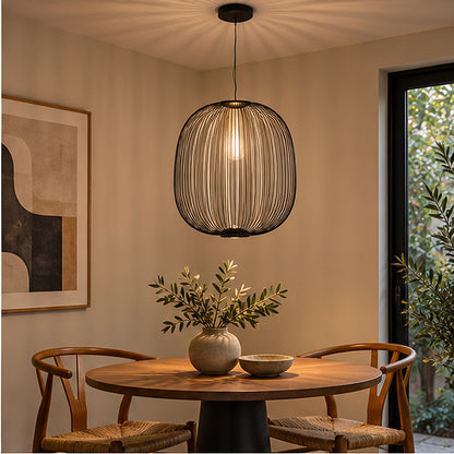 Airy industrial Black Wire Oval Cage Pendant