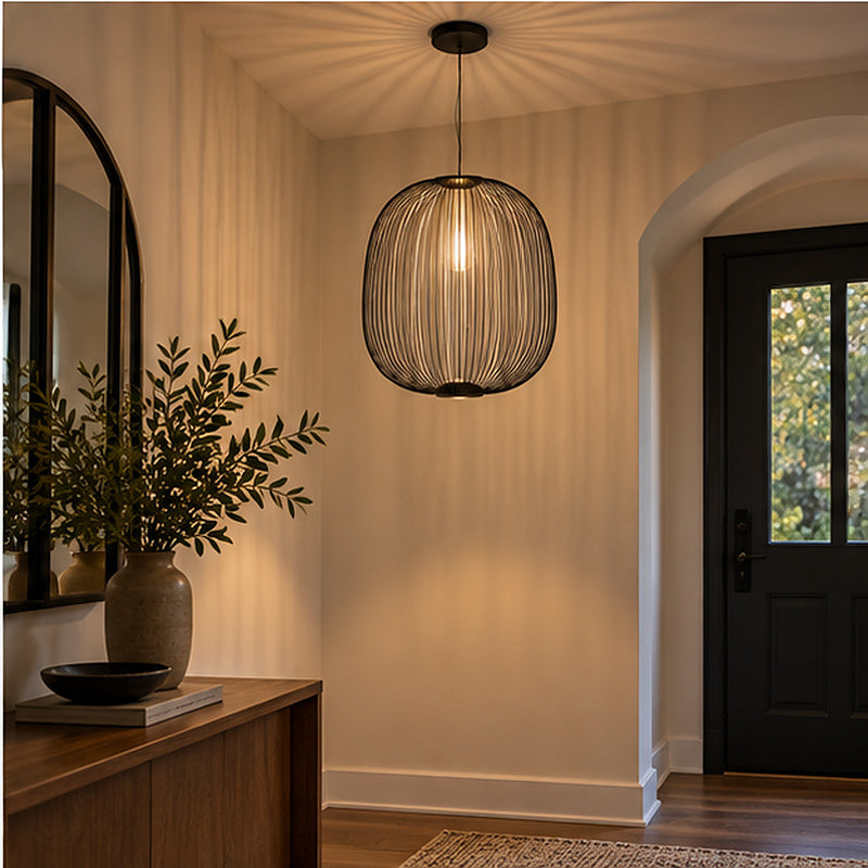Airy industrial Black Wire Oval Cage Pendant
