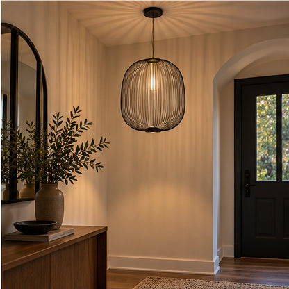 Airy industrial Black Wire Oval Cage Pendant