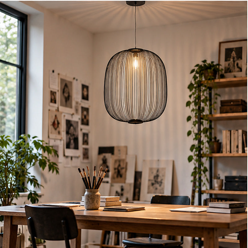 Airy industrial Black Wire Oval Cage Pendant