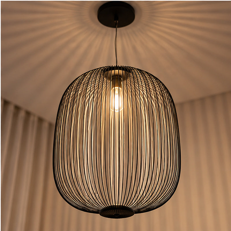 Airy industrial Black Wire Oval Cage Pendant